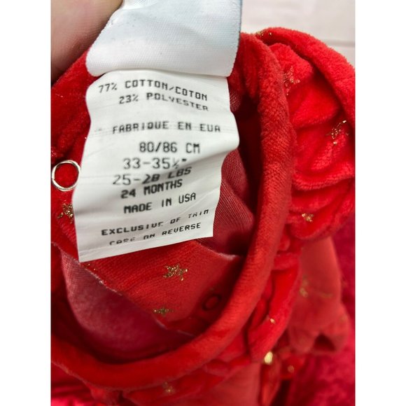 Little Me Vintage Red Velvet Gold Christmas One Piece Button Bottom Size 24 Mo - Picture 8 of 9